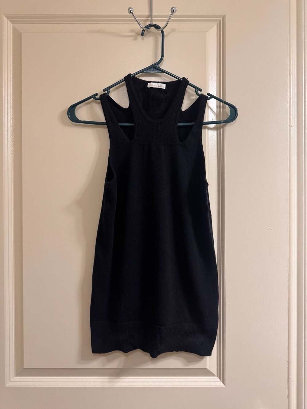 Minnie Rose Black Ribbed Knit Racerback Sleeveless Tank Top